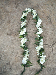 Maile style ti leaf with white orchid wrap